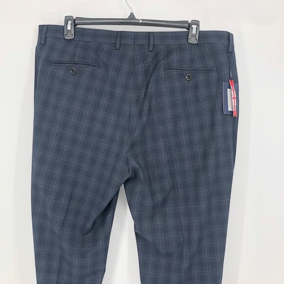SOUL OF LONDON Mens Dress Pants 42R Navy Blue Glen Plaid Flat Front NWT - Picture 5 of 10